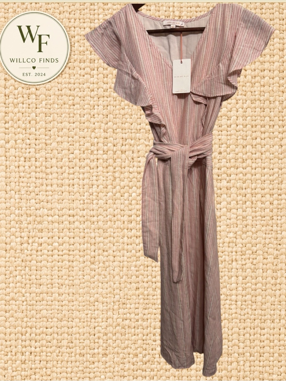 Skies Are Blue Striped Linen Blend Ruffle Women’s Maxi Dress XS NWT